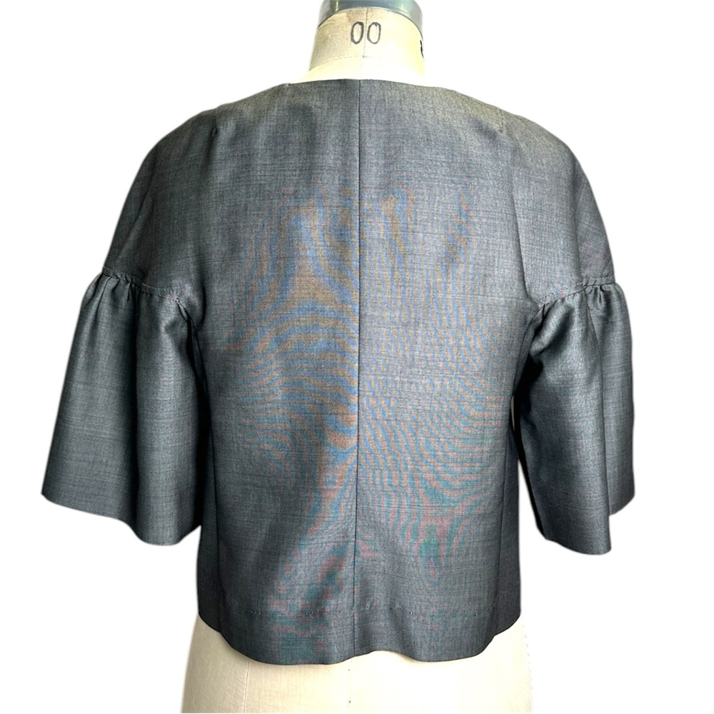 Gray Ruffled Wool Viscose Button-Up Jacket. Size 2 - image 3